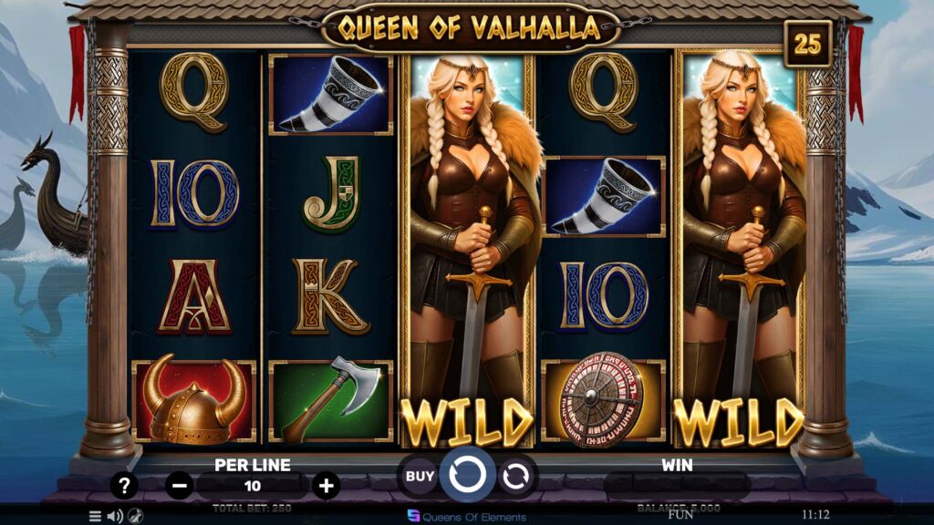 Gameplay screenshot of Queen Of Valhalla slot game