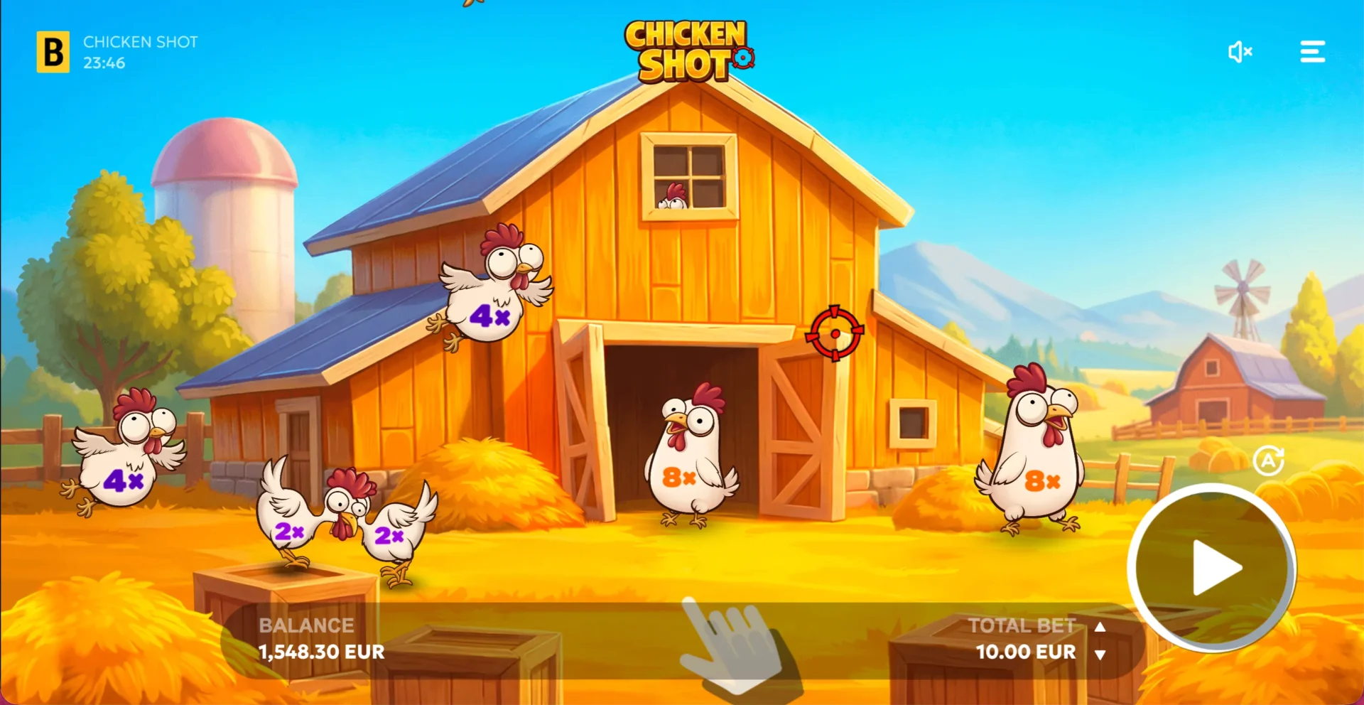 Player aiming in Chicken Shot online casino game