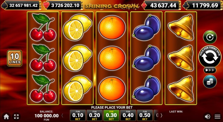 Shining Crown slot game interface