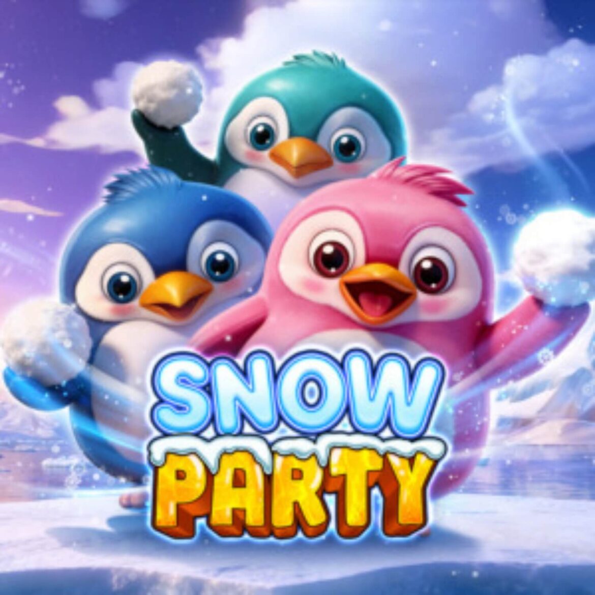 Snow party slot game screen with festive graphics