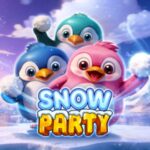 Snow party slot game screen with festive graphics