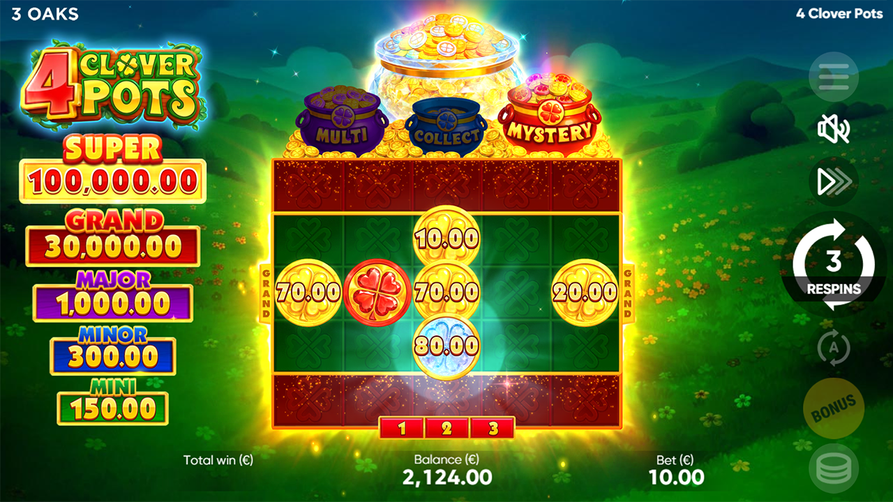 Winning combination in 4 Super Clover Pots