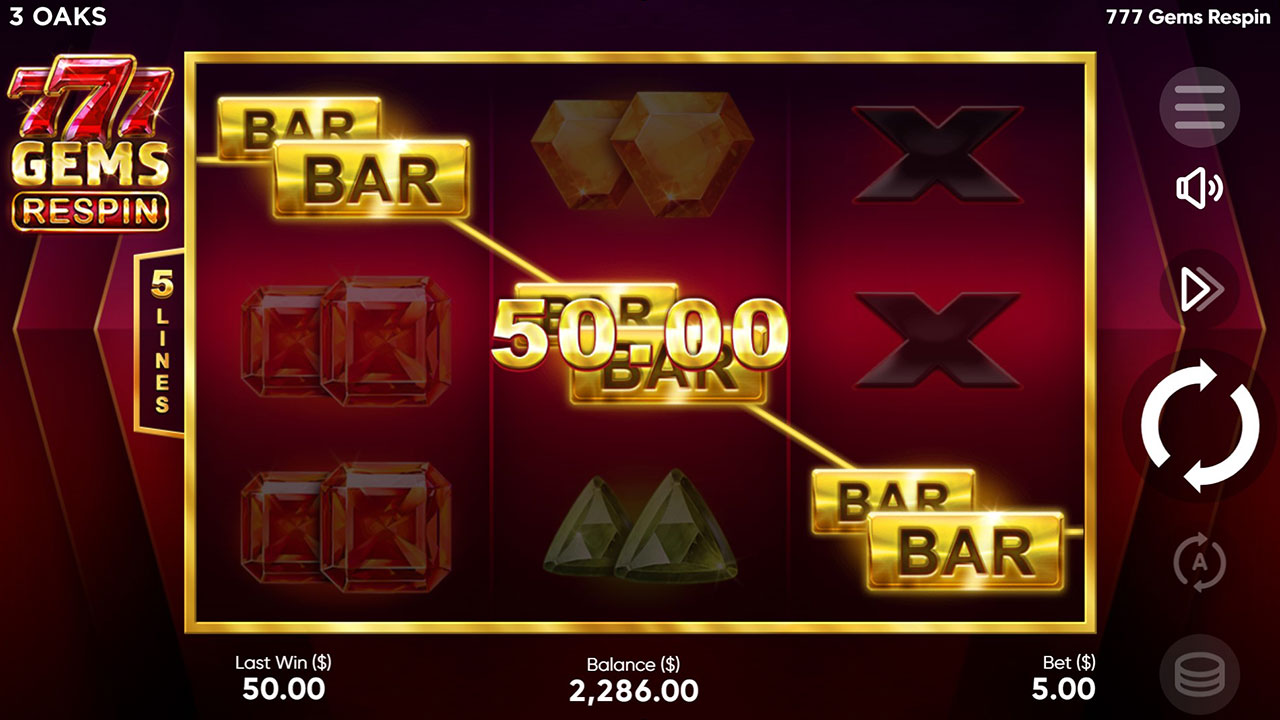 Winning symbols in 777 Gems Respin